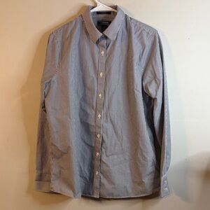 Lands’ End Men's Pattern No Iron Supima Blue Button Down Collar Dress Shirt